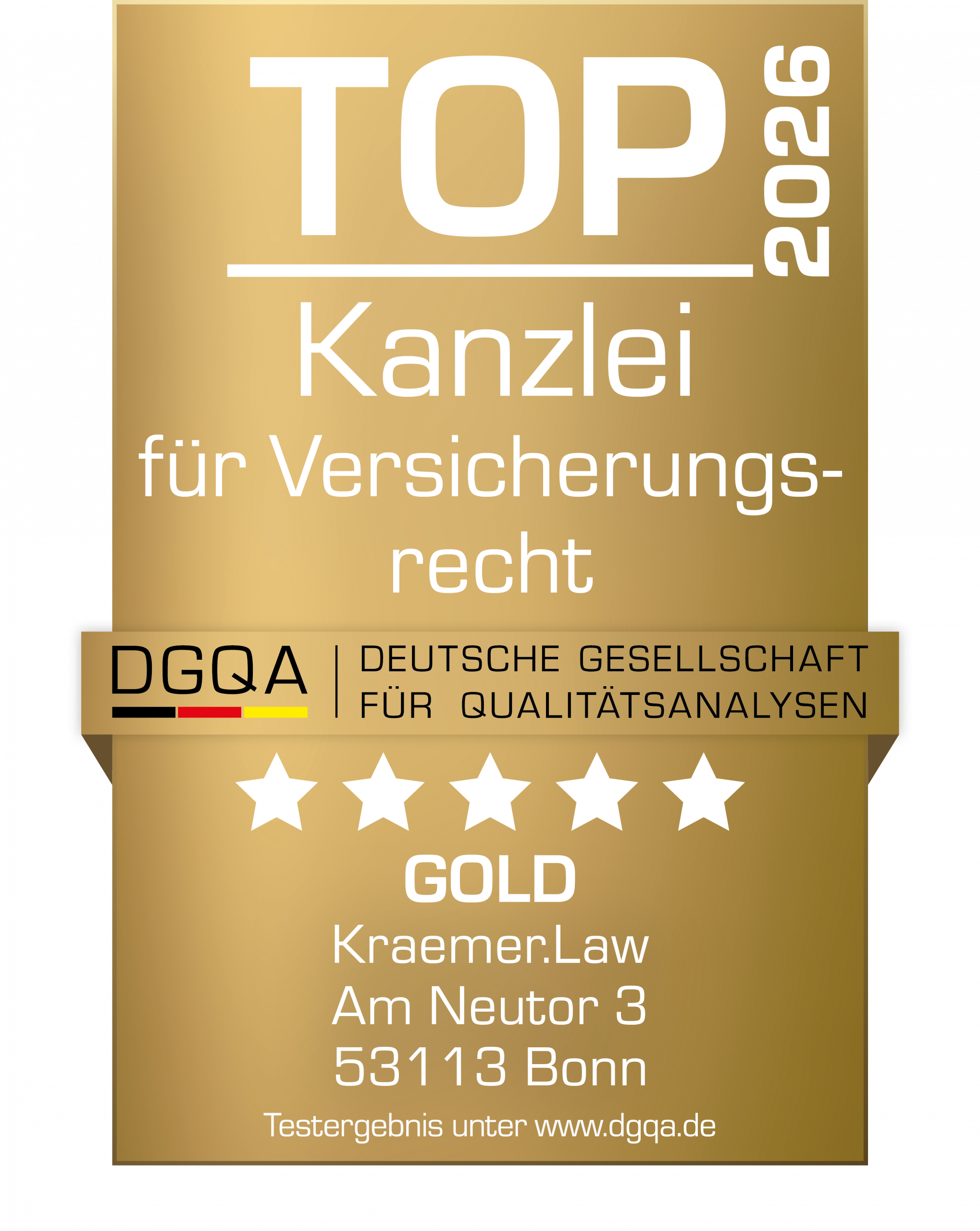 TOP 2026 Kanzlei für Versicherungsrecht - DGQA Gold